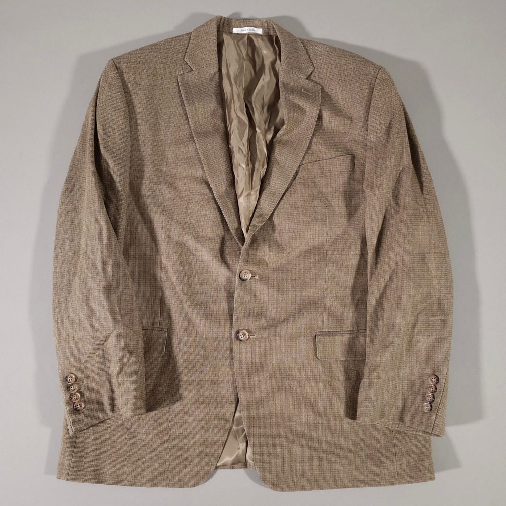 Lauren Ralph Lauren Blazer Mens 44R Tan Silk Wool Blend Micro Check Sport Coat